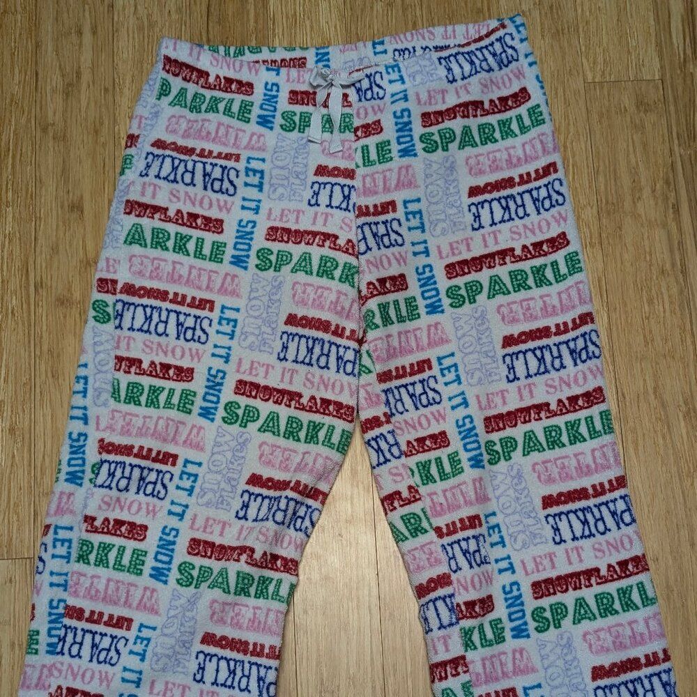 Faded Glory Fuzzy Sparkles Let It Snow Pajama Pants Size XL - Picture 2 of 5